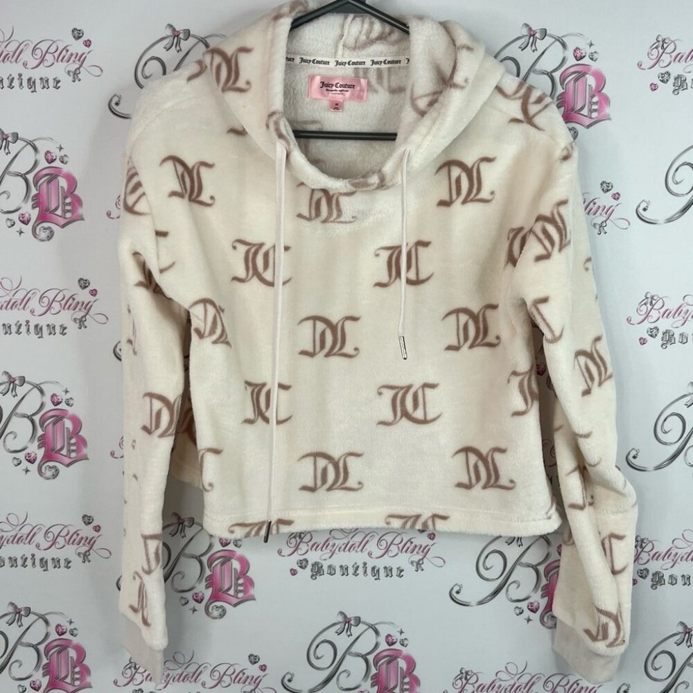 Juicy Couture sweater hoodie pullover fleece Cream and Brown Hooded Sweater